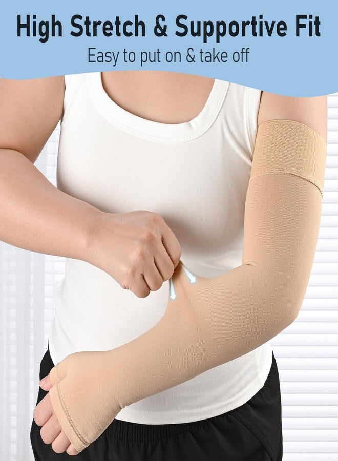 KEKING Lymphedema Medical Compression Arm Sleeve with Gauntlet, 15-20 mmHg Graduated Compression Full Arm Support for Women Men (Single), Long Pressure Arm Hand Brace for Arthritis, Bursitis, Edema - Image 4