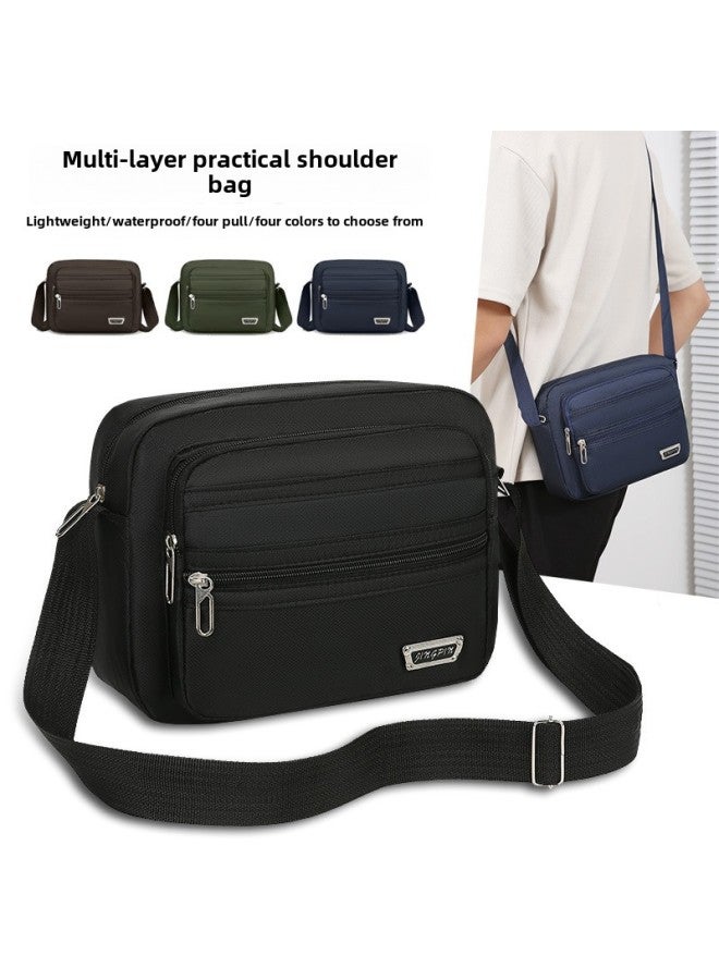Shoulder Bag Men's Large Capacity Simple Fashionable High Quality OxFord Cloth Waterproof Wear-resistant Crossbody Bag-Color:Black + Four Zippers (horizontal Style)  - Image 3