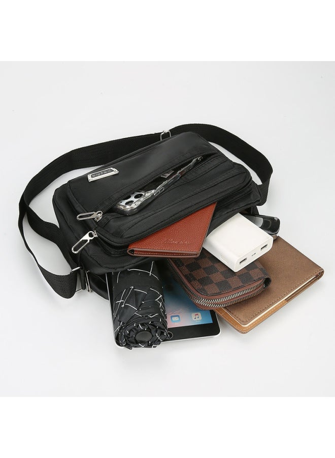 Shoulder Bag Men's Large Capacity Simple Fashionable High Quality OxFord Cloth Waterproof Wear-resistant Crossbody Bag-Color:Black + Four Zippers (horizontal Style)  - Image 5