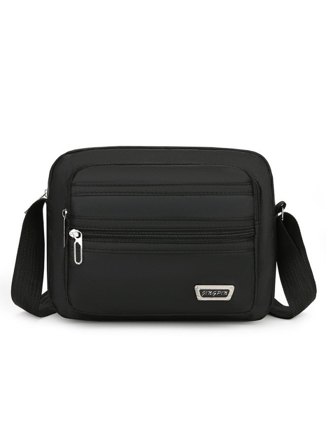 Shoulder Bag Men's Large Capacity Simple Fashionable High Quality OxFord Cloth Waterproof Wear-resistant Crossbody Bag-Color:Black + Four Zippers (horizontal Style)  - Image 1