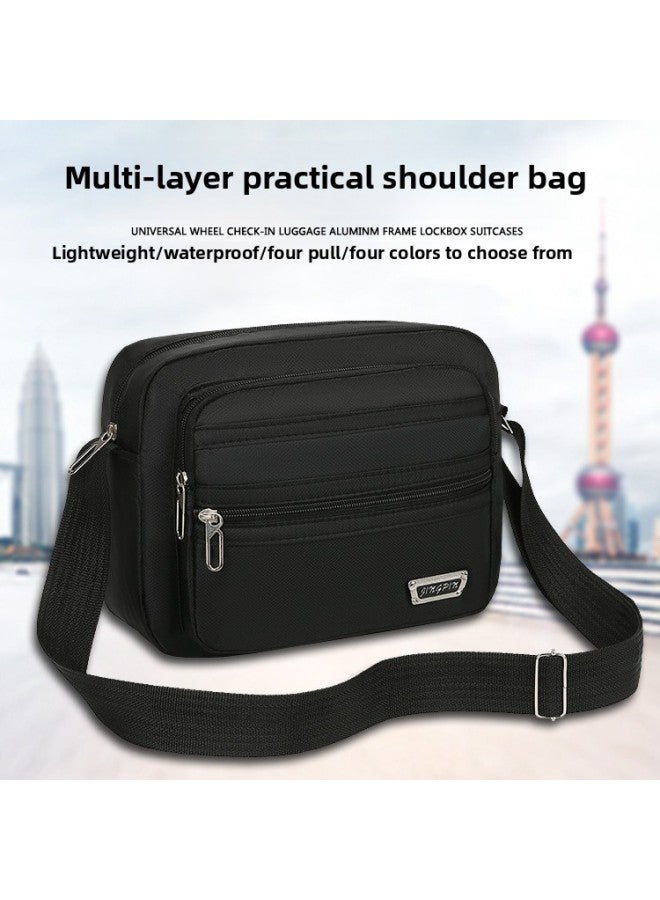 Shoulder Bag Men's Large Capacity Simple Fashionable High Quality OxFord Cloth Waterproof Wear-resistant Crossbody Bag-Color:Black + Four Zippers (horizontal Style)  - Image 2