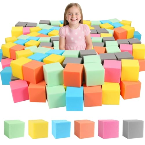 WINTECY 48PCS Foam Cubes 5x5x5 Foam Pit Blocks Set Soft Stacking Blocks for Indoor GamesTrampolines Gymnastics Parkour Action Sport 6 Colors - Image 1