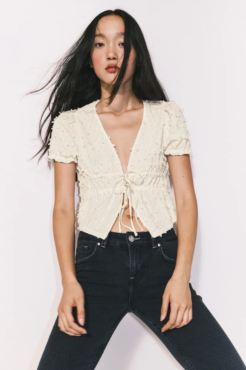 H&M Plumeti tie-front top