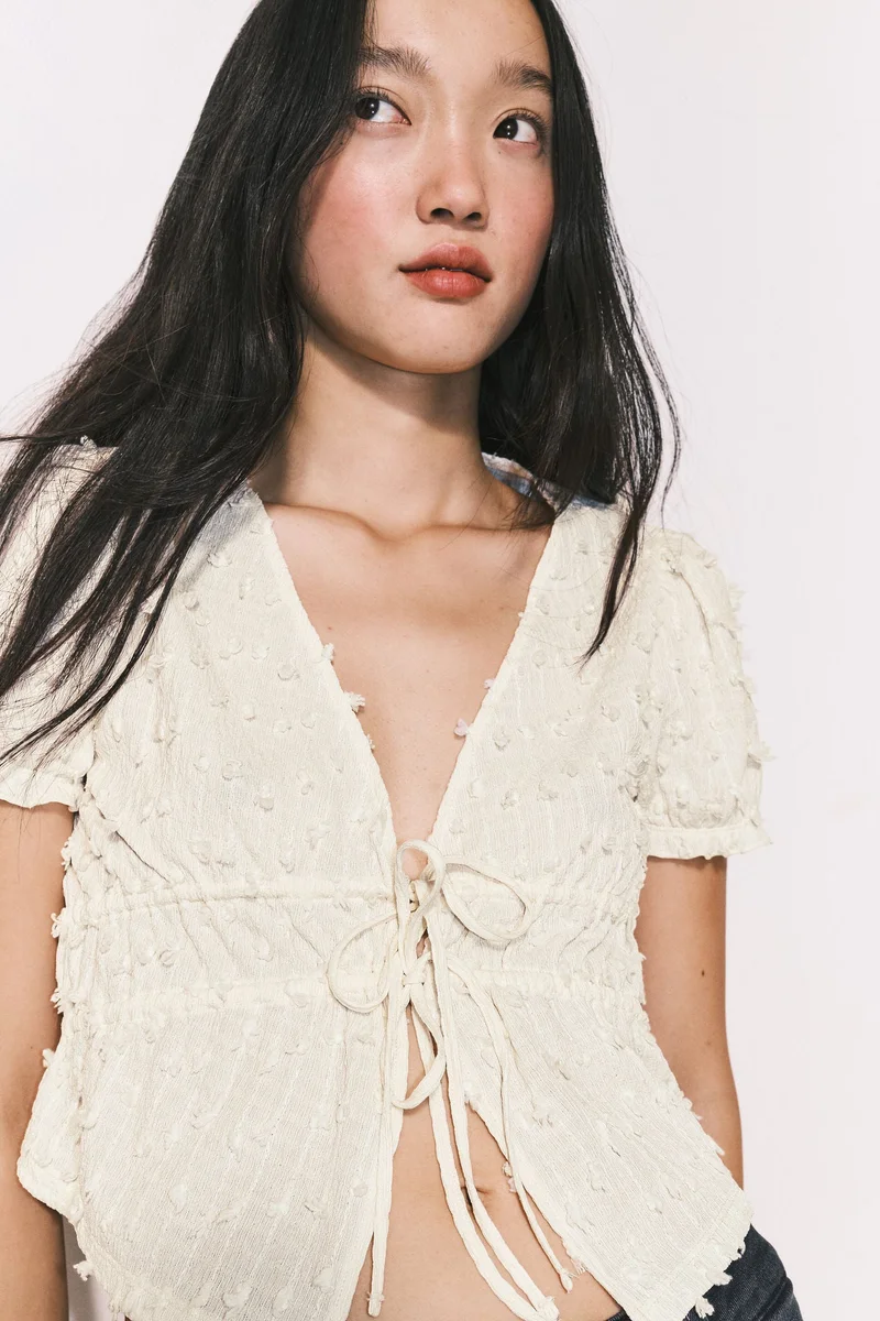 H&M Plumeti tie-front top