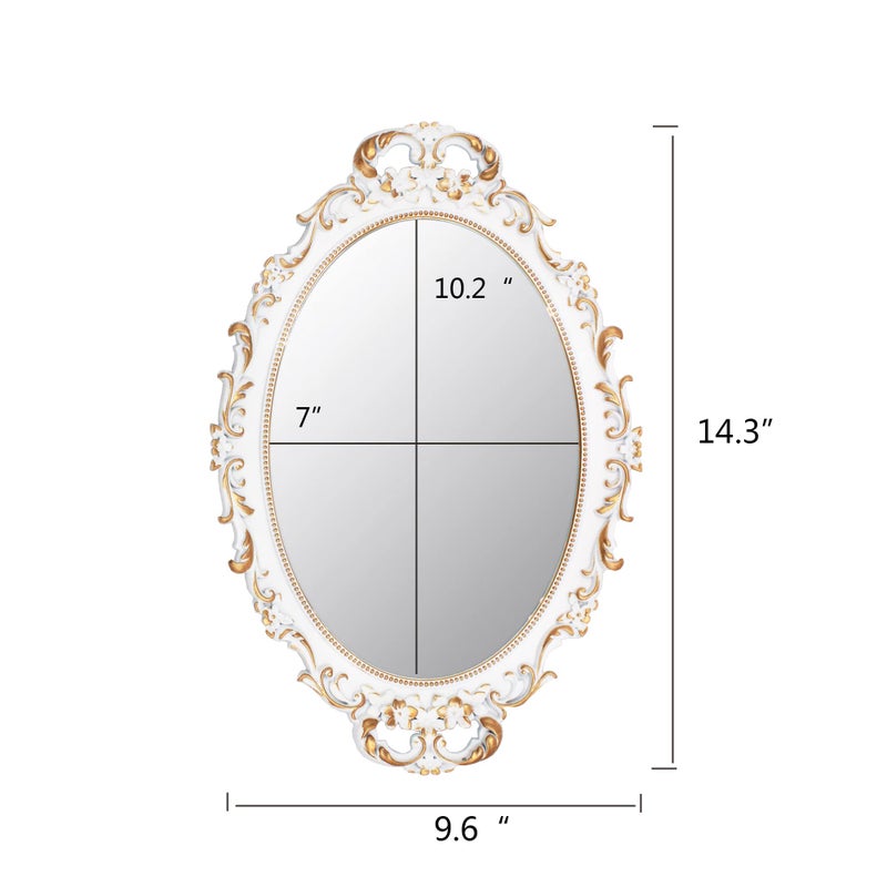 Tstarer Vintage Decorative White Framed Mirror, Small Oval Wall Hanging Mirror - 9.6" W x 14.3" L (White) - Image 4