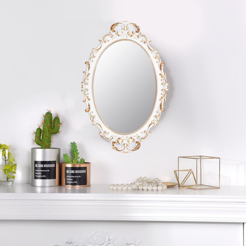 Tstarer Vintage Decorative White Framed Mirror, Small Oval Wall Hanging Mirror - 9.6" W x 14.3" L (White) - Image 2