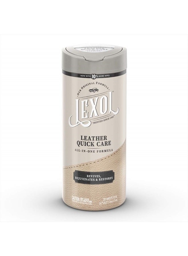 LEXOL منتج العناية السريعة الشامل لجميع أنواع الجلد، أفضل منظف ومكيف للجلد، للاستخدام على الملابس الجلدية، الأثاث، داخل السيارات، الأحذية، الحقائب، مناديل ورقية بعدد 28، E301500100، أبيض - Image 1
