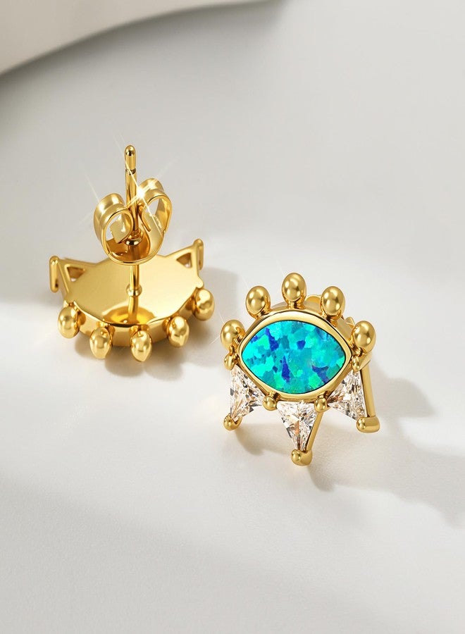 Cicy Bell Womens 18k Gold Plated Stud Earrings Evil Eye Crown Trendy Cubic Zirconia Opal Dainty Flat Back Earrings Jewelry Gifts for Friends - Image 5