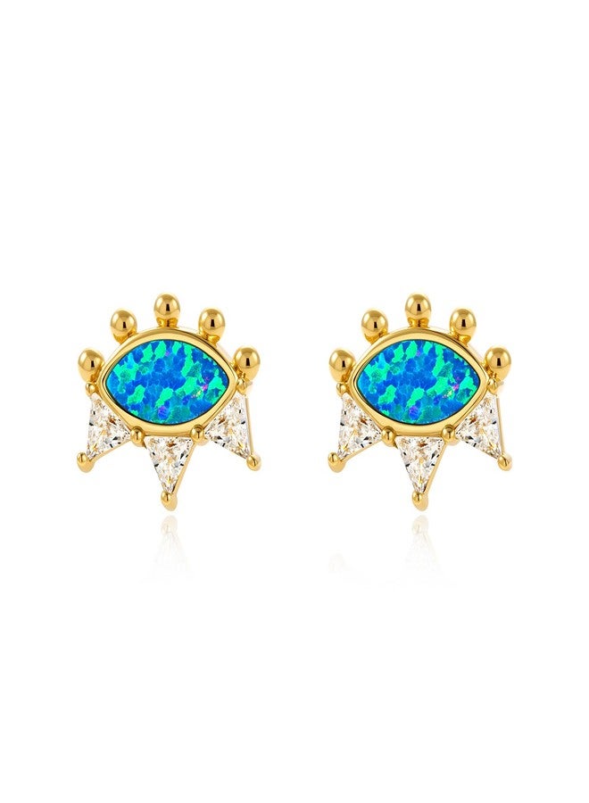 Cicy Bell Womens 18k Gold Plated Stud Earrings Evil Eye Crown Trendy Cubic Zirconia Opal Dainty Flat Back Earrings Jewelry Gifts for Friends - Image 1
