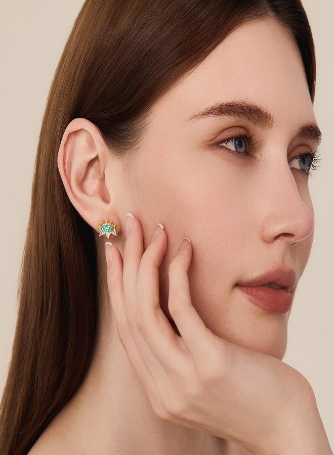 Cicy Bell Womens 18k Gold Plated Stud Earrings Evil Eye Crown Trendy Cubic Zirconia Opal Dainty Flat Back Earrings Jewelry Gifts for Friends - Image 4