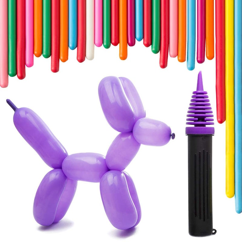 KASTWAVE Olefu 200 Twisting Balloons with Hand Pump - Double Action Pump for Sculpting Balloon Animals. Premium Balloons, Birthdays Wedding Anniversaries Party Decorations Multicolor, Risk-Free