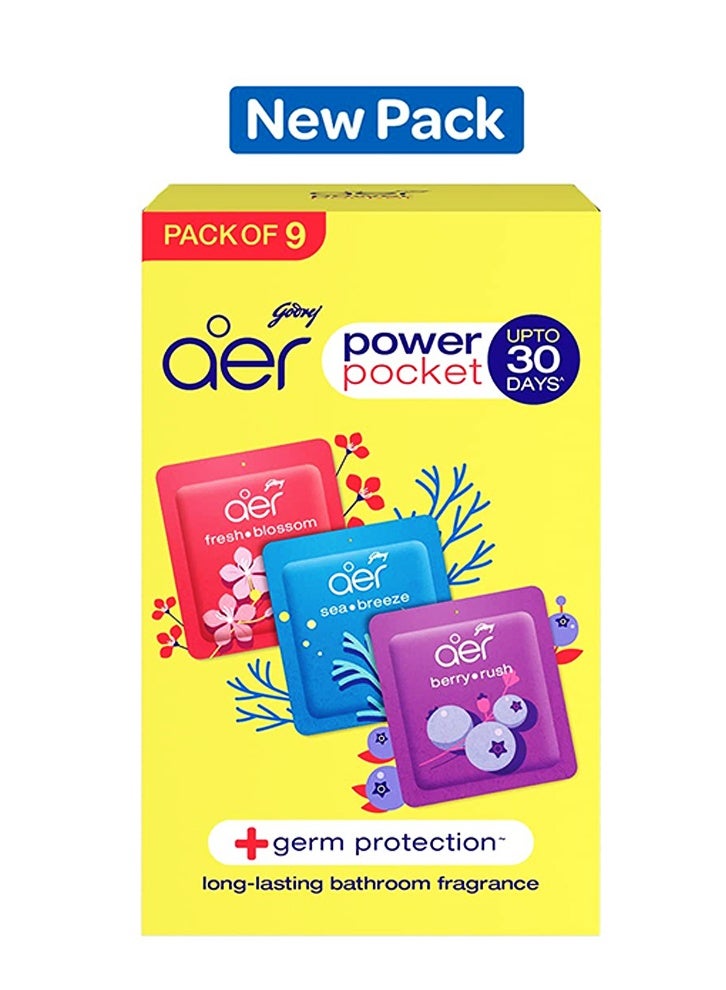 غودريج آير معطر جو جودريج إير باور بوكيت للحمام والمرحاض، يدوم حتى 30 يومًا، 10 غرام، عبوة من 9 قطع - Image 1
