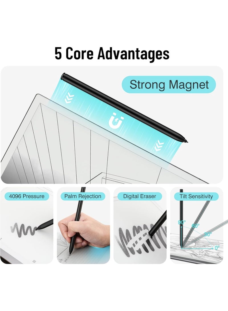 Magnetic Stylus Pen for Remarkable 2 Pen with Eraser, Digital Replacement Pen for Remarkable 2 Stylus Alternative Marker Plus, 4096 Pressure Sensitivity, Palm Rejection, Tilt Support with 5 Pen Tips - Image 3