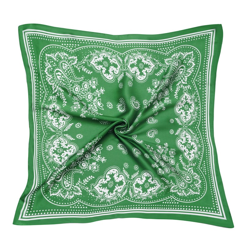 VANLINKER 27.5 Inches Silk Head Scarf for Women Men Vintage Bandanas Satin Hair Scarf Silk Wrap Scarf Neckerchief Square Scarves VL9549 Green - Image 1