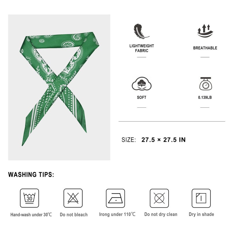 VANLINKER 27.5 Inches Silk Head Scarf for Women Men Vintage Bandanas Satin Hair Scarf Silk Wrap Scarf Neckerchief Square Scarves VL9549 Green - Image 5