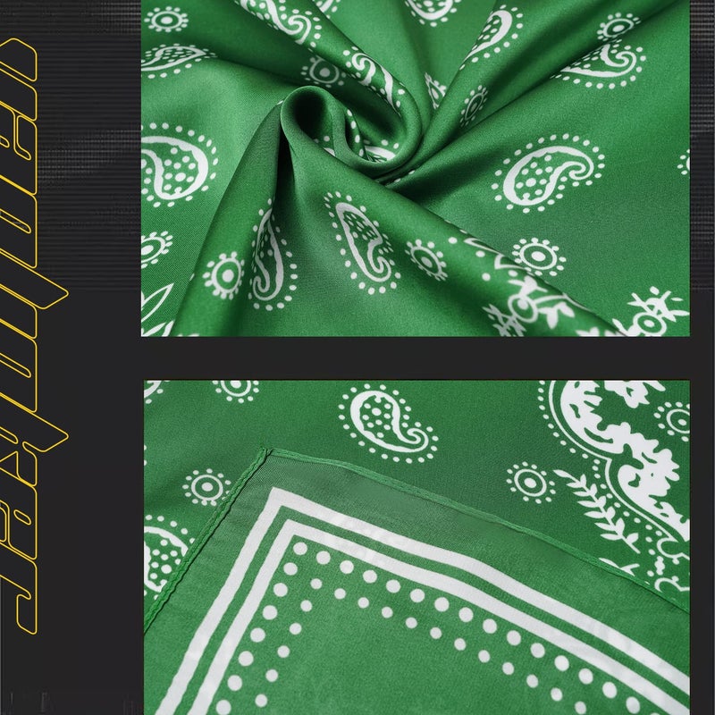VANLINKER 27.5 Inches Silk Head Scarf for Women Men Vintage Bandanas Satin Hair Scarf Silk Wrap Scarf Neckerchief Square Scarves VL9549 Green - Image 4