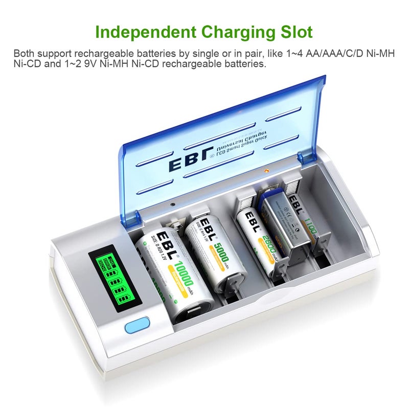 EBL 906 Smart Charger for AA AAA C D 9V Rechargeable Batteries with 4 Pieces 5000mAh C Rechargeable Batteries - Image 4