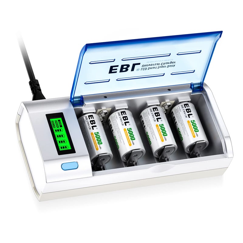 EBL 906 Smart Charger for AA AAA C D 9V Rechargeable Batteries with 4 Pieces 5000mAh C Rechargeable Batteries - Image 1
