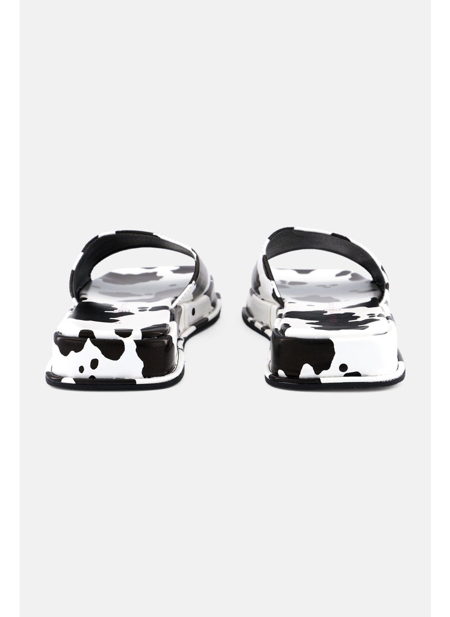 Daisy Street Women Square Toe Slip On Cow Print Sandals, White  - Image 2