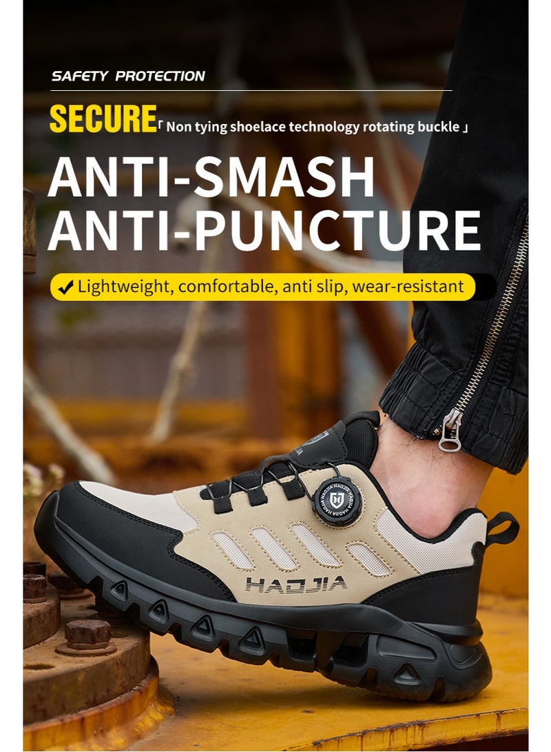 أحذية أمان رجالية ذات أصابع فولاذية، خفيفة الوزن ومريحة، مقاومة للثقب ومقاومة للانزلاق، مقاومة للتآكل ومتينة، مريحة لفترات طويلة من الوقوف، خفيفة الوزن وجيدة التهوية، أحذية عمل يمكن ارتداؤها أيضًا كأحذية رياضية عصرية. - Image 1