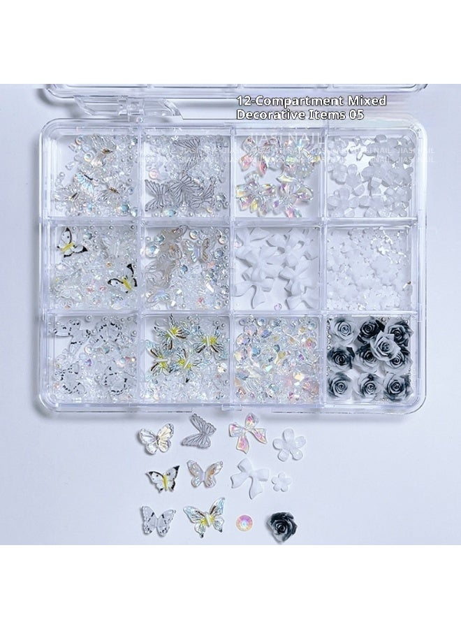 زهور ثلجية شفافة ثلاثية الأبعاد خماسية البتلات ، فراشات ، زهور ملونة ، حجر مكسر ، فن الأظافر ، الماس على شكل خاص ، ملابس مختلطة - Image 1