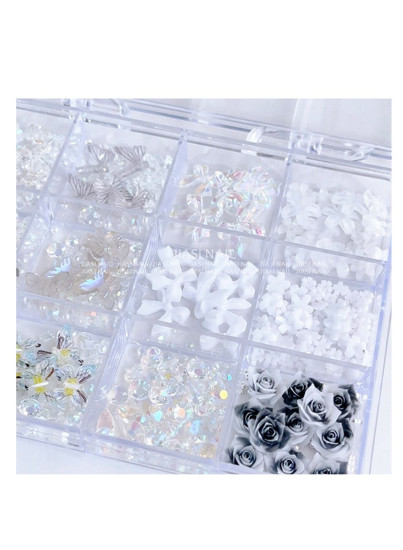 زهور ثلجية شفافة ثلاثية الأبعاد خماسية البتلات ، فراشات ، زهور ملونة ، حجر مكسر ، فن الأظافر ، الماس على شكل خاص ، ملابس مختلطة - Image 3