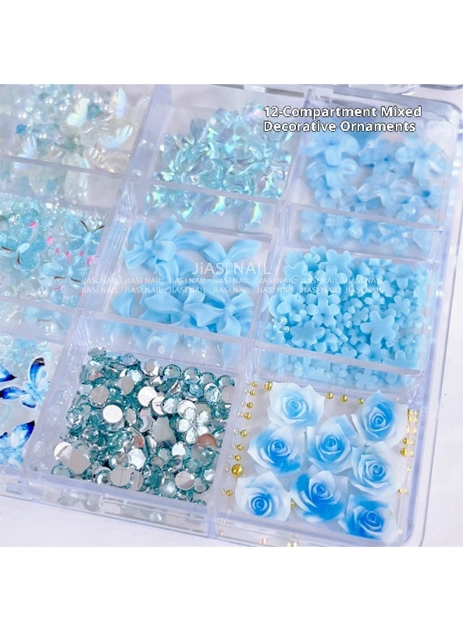 زهور ثلجية شفافة ثلاثية الأبعاد خماسية البتلات ، فراشات ، زهور ملونة ، حجر مكسر ، فن الأظافر ، الماس على شكل خاص ، ملابس مختلطة - Image 4