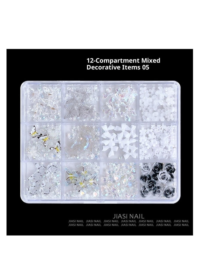 زهور ثلجية شفافة ثلاثية الأبعاد خماسية البتلات ، فراشات ، زهور ملونة ، حجر مكسر ، فن الأظافر ، الماس على شكل خاص ، ملابس مختلطة - Image 2