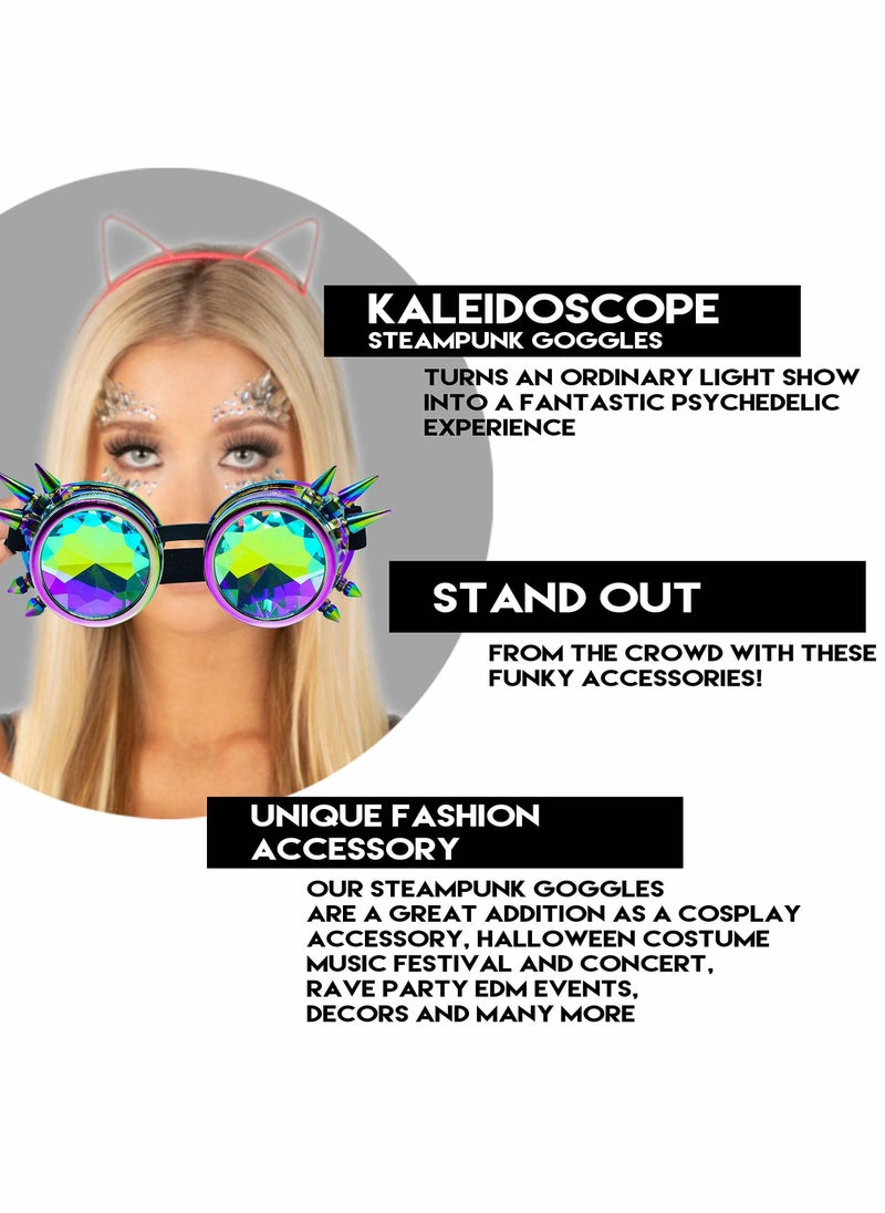 Excefore Kaleidoscope Glasses, Crystal Rainbow Kaleidoscope Rave Glasses, Steampunk Goggles Outfits Accessories for Raves  - Image 4