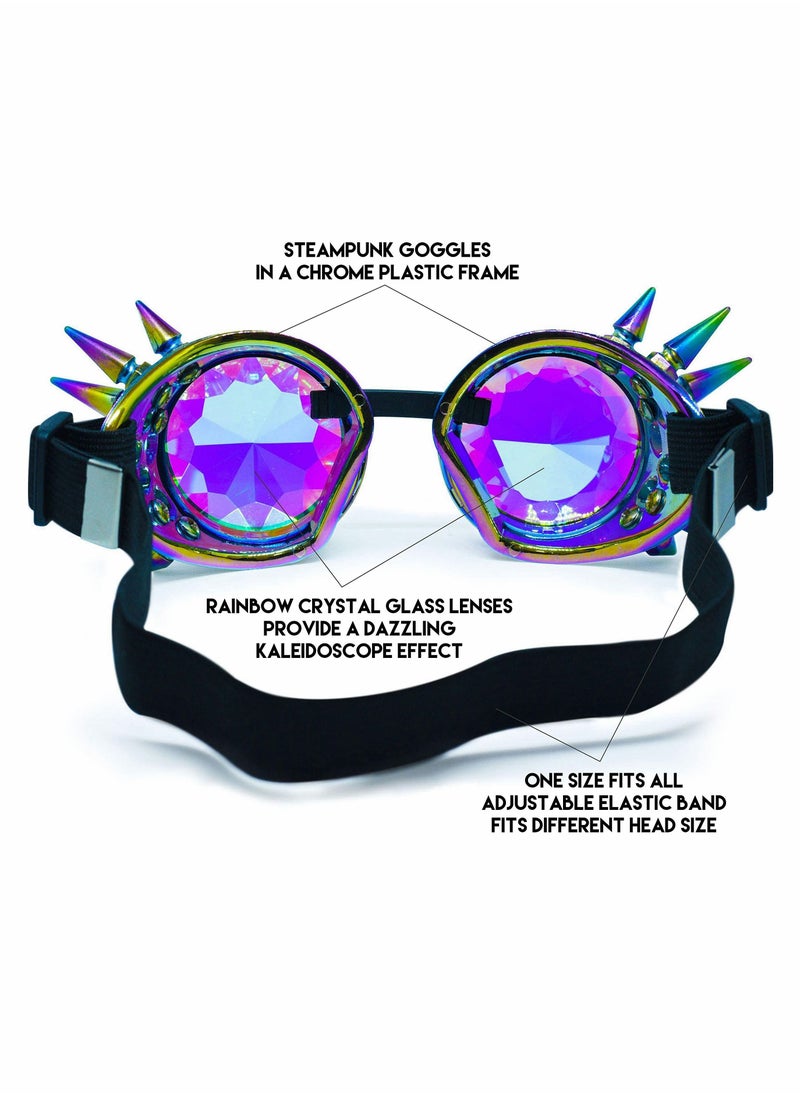 Excefore Kaleidoscope Glasses, Crystal Rainbow Kaleidoscope Rave Glasses, Steampunk Goggles Outfits Accessories for Raves  - Image 3