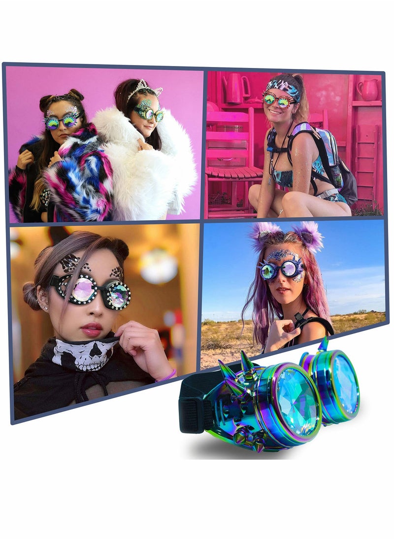 Excefore Kaleidoscope Glasses, Crystal Rainbow Kaleidoscope Rave Glasses, Steampunk Goggles Outfits Accessories for Raves  - Image 5