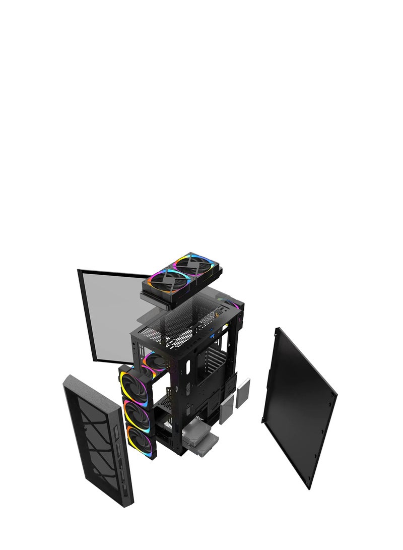WJCOOLMAN TRIO 4DF RGB Mid Tower Gaming PC Case – Black - Image 3