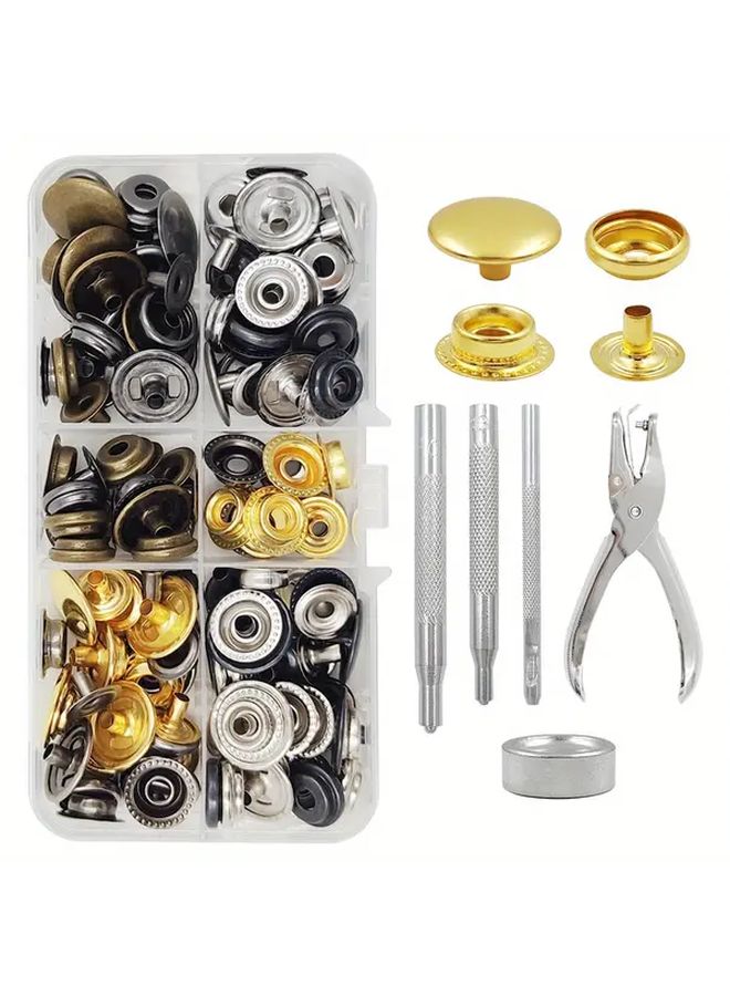 Stainless Steel Snaps 50sets Black Nickel 20mm With Installation Tools Punch Plier Box - Image 1