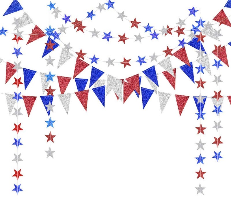 Decor365 4th of July Decorations Red White Blue Garland Patriotic Banner Star Garland Fourth July Decorations Pennant Banner Memorial Day Labor Day Decor for Party Home Wedding Parade