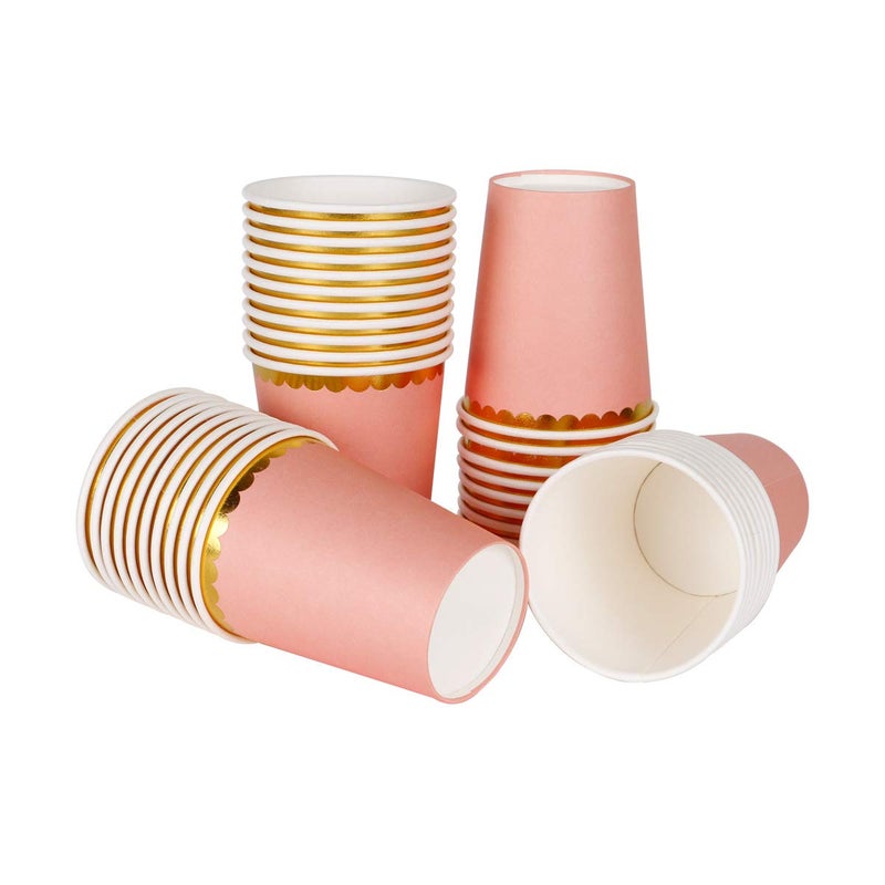 Geeklife Pastel Orange Paper Party Cups with Gold Border Gold Foil Disposable Paper Cups 9oz for WeddingPartyCocktail and Anniversary Dinner 40Pcs