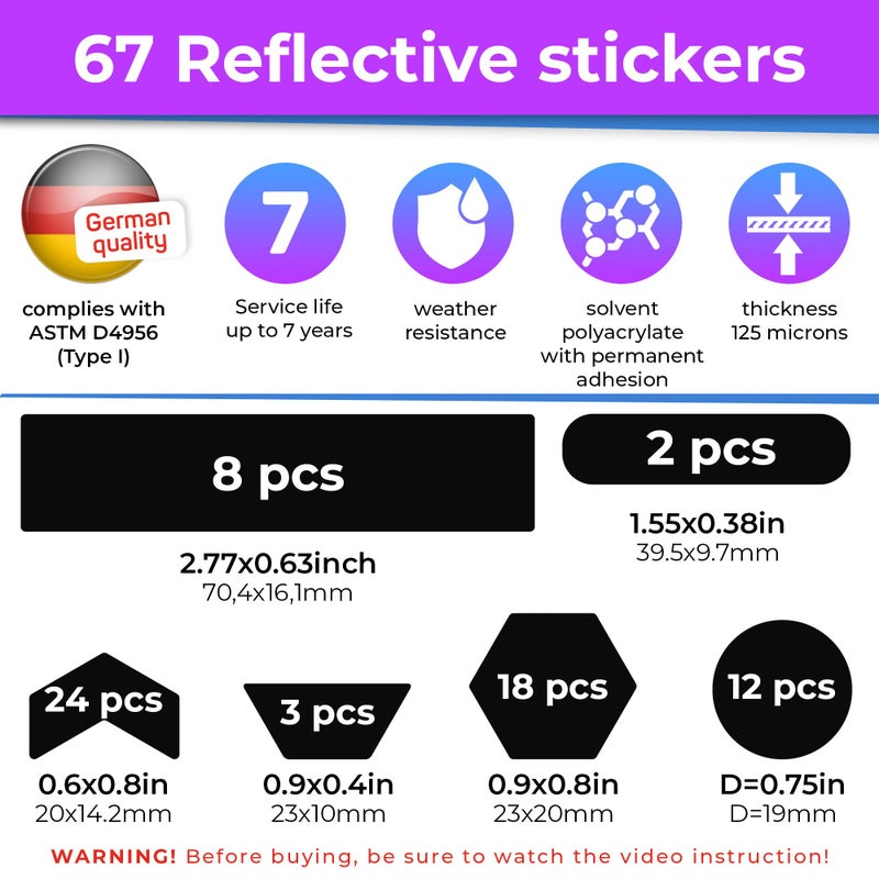 LOOM Reflective Stickers | 67pc Engineer Blk | Reflective Stickers for Helmet, Bike, Motorcycle, Hard Hat | Waterproof Reflectors for Car, Trailer | Bike Reflectors for Night Riding - Image 3