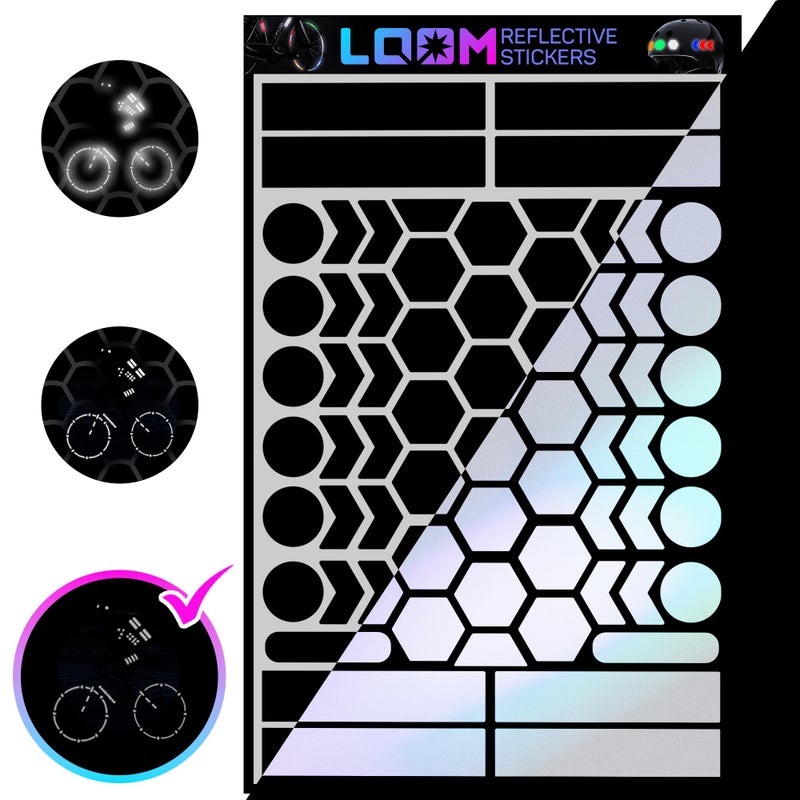 LOOM Reflective Stickers | 67pc Engineer Blk | Reflective Stickers for Helmet, Bike, Motorcycle, Hard Hat | Waterproof Reflectors for Car, Trailer | Bike Reflectors for Night Riding - Image 1
