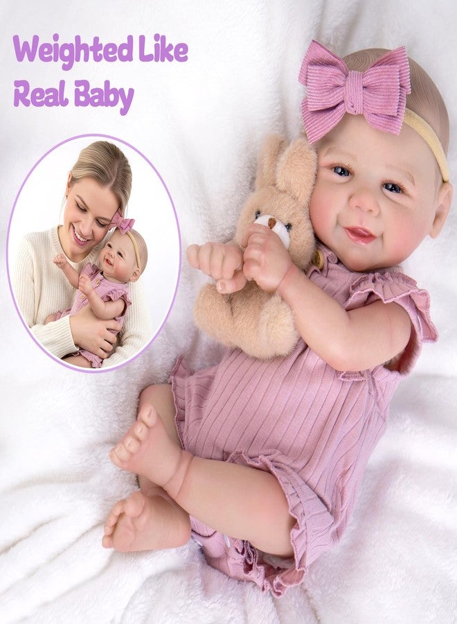 Aori Lifelike Reborn Baby Dolls - 20 Inch Realistic Smiling Girl Newborn Baby Doll with Weighted Body for Cuddling Poseable Soft Vinyl Limbs with Purple Outfit Set for Girls 3+ - Image 4