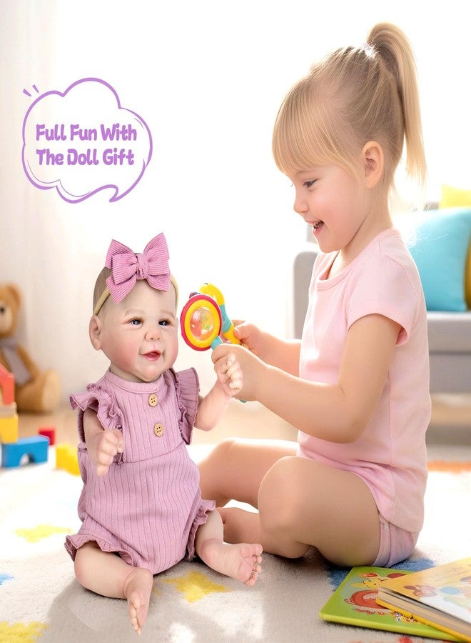 Aori Lifelike Reborn Baby Dolls - 20 Inch Realistic Smiling Girl Newborn Baby Doll with Weighted Body for Cuddling Poseable Soft Vinyl Limbs with Purple Outfit Set for Girls 3+ - Image 3