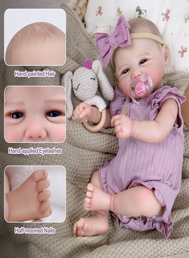 Aori Lifelike Reborn Baby Dolls - 20 Inch Realistic Smiling Girl Newborn Baby Doll with Weighted Body for Cuddling Poseable Soft Vinyl Limbs with Purple Outfit Set for Girls 3+ - Image 5