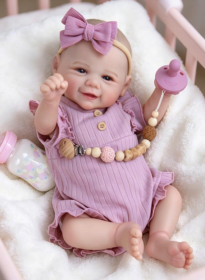 Aori Lifelike Reborn Baby Dolls - 20 Inch Realistic Smiling Girl Newborn Baby Doll with Weighted Body for Cuddling Poseable Soft Vinyl Limbs with Purple Outfit Set for Girls 3+ - Image 1