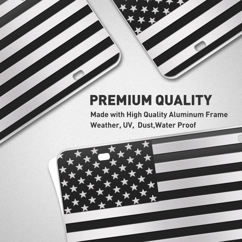 WYHCauto American Flag License Plate, Black Decoration Front Flag License Plates with 4 Holes, Aluminum Metal 3D Embossed US License Plate with Screws Caps, 6 * 12 inches Car Decor Accessory - Image 3