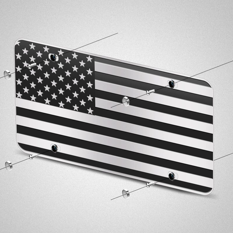 WYHCauto American Flag License Plate, Black Decoration Front Flag License Plates with 4 Holes, Aluminum Metal 3D Embossed US License Plate with Screws Caps, 6 * 12 inches Car Decor Accessory - Image 5