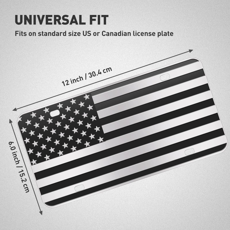 WYHCauto American Flag License Plate, Black Decoration Front Flag License Plates with 4 Holes, Aluminum Metal 3D Embossed US License Plate with Screws Caps, 6 * 12 inches Car Decor Accessory - Image 4