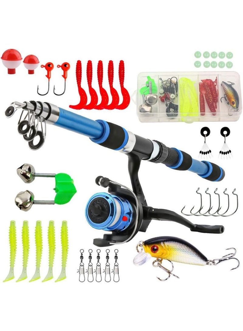 YelaJoy Fishing Rod & Reel Combo Set, 1.8m Telescopic Fishing Pole with Spinning Reel, Lures, Hooks, Swivel Snaps Tackle Kit for Beginner Freshwater Saltwater - Image 1