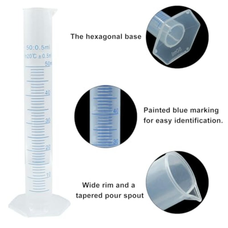 10 Pcs Plastic Graduated Cylinder 50 ml Transparent Measuring Cylinder with PP Material Hexagonal Base for Science and Projects - Image 3