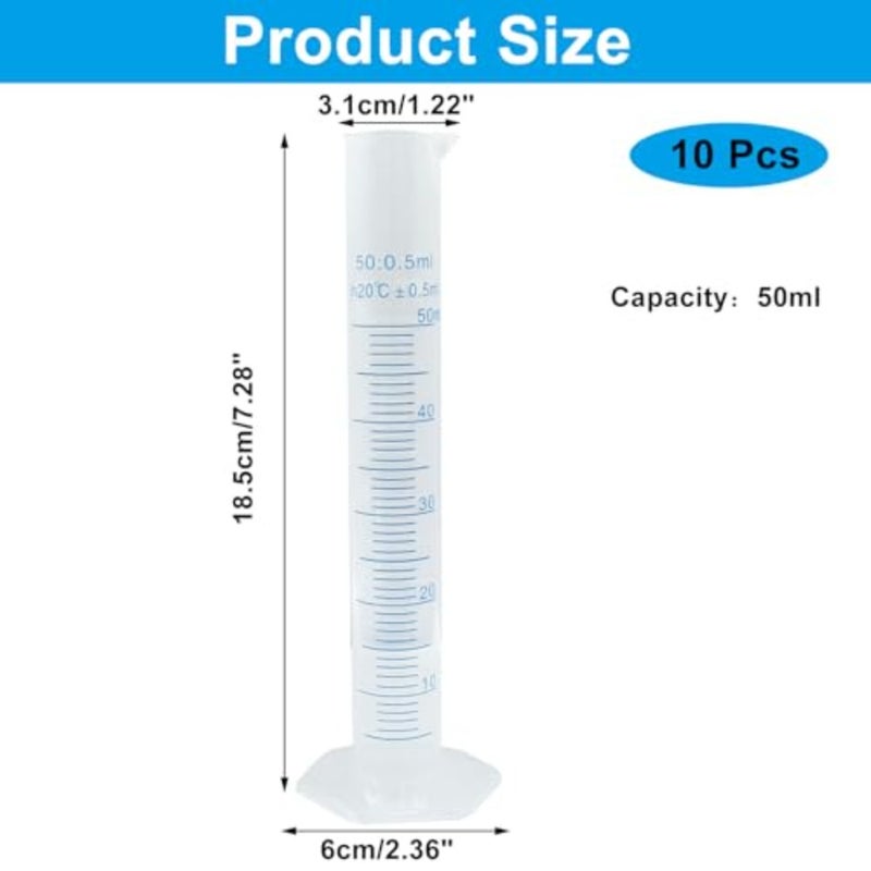 10 Pcs Plastic Graduated Cylinder 50 ml Transparent Measuring Cylinder with PP Material Hexagonal Base for Science and Projects - Image 2
