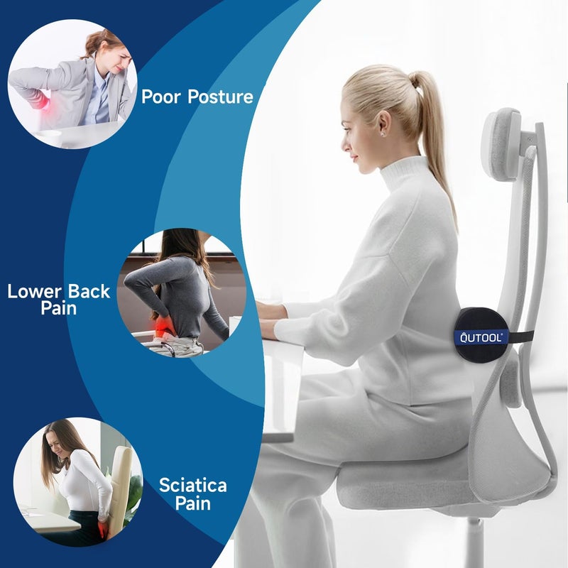 QUTOOL Lumbar Roll, Lumbar Support Pillow for Office Chair with Non-Slip Wider Strap, Back Pain Relief & Posture Improvement, Washable Cover, Office Desk & Car Accessories, Medium Soft - Image 4