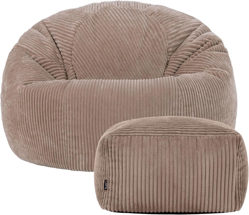 ICON Kingston Cord Bean Bag with Footstool, Mocha Brown, Large Adult Bean Bag Chair with Filling Included, Comfy Chair, Pouffe Footstool, Living Room Furniture, Bedroom Furniture - Image 5