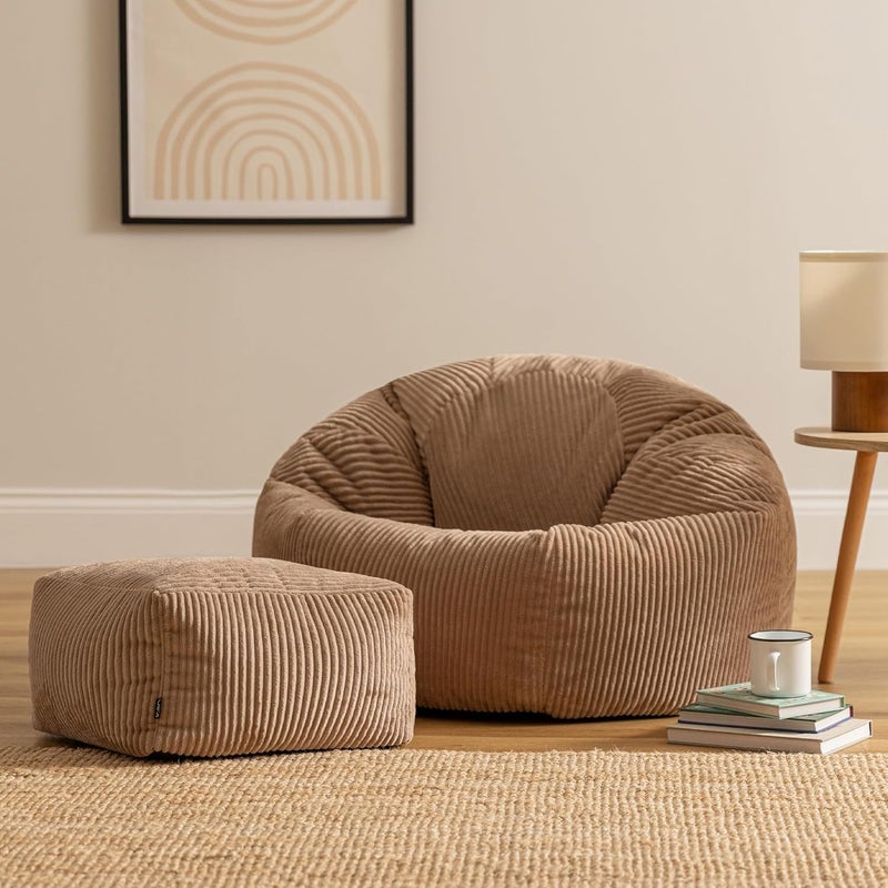 ICON Kingston Cord Bean Bag with Footstool, Mocha Brown, Large Adult Bean Bag Chair with Filling Included, Comfy Chair, Pouffe Footstool, Living Room Furniture, Bedroom Furniture - Image 4